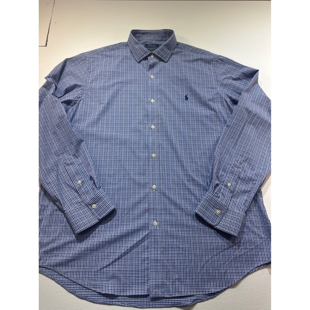 Polo Ralph Lauren Mens XL Blue Gingham Classic Fit Performance Button Down Shirt